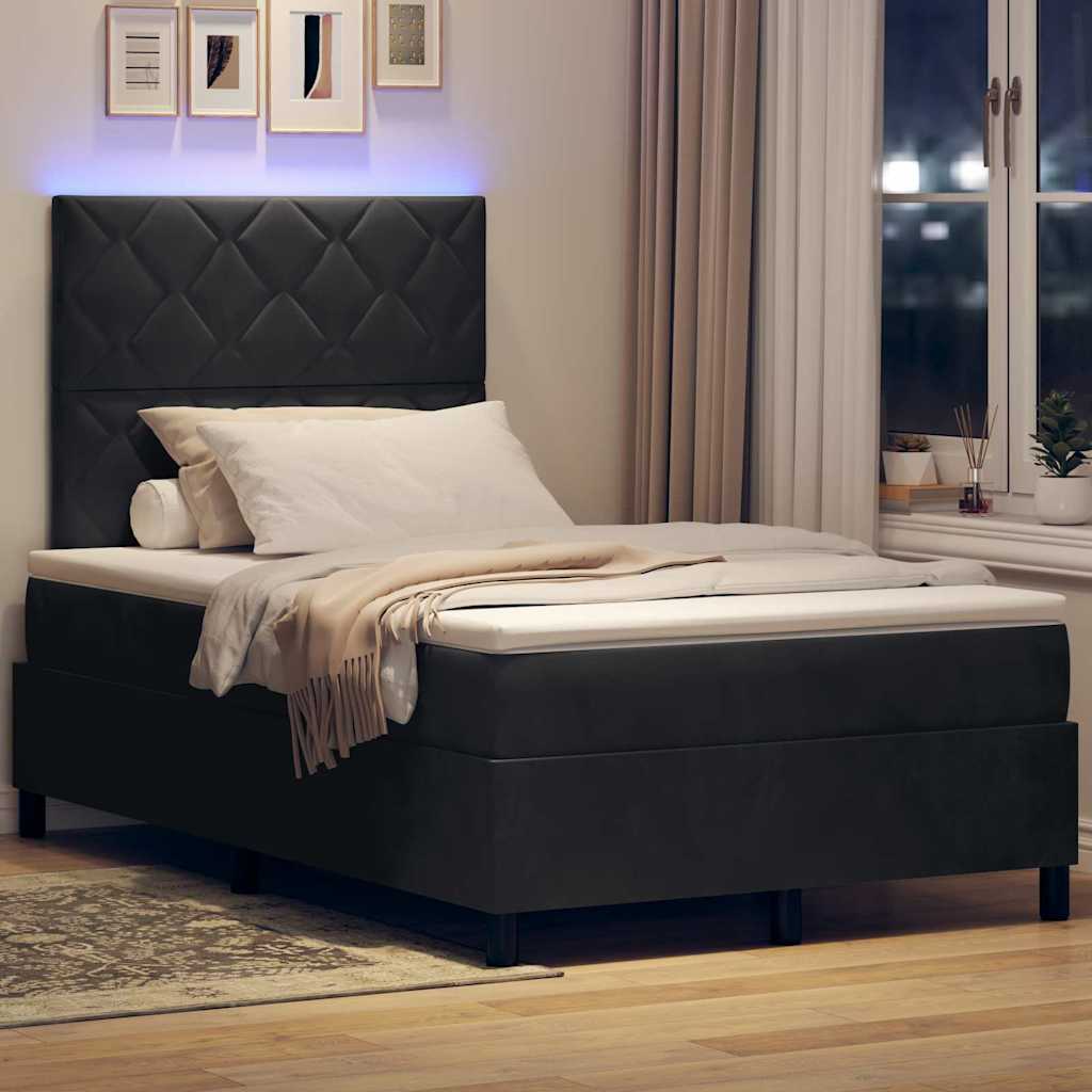 LED Box Spring Krevet s madracem Crna 120 x 190 cm Baršun