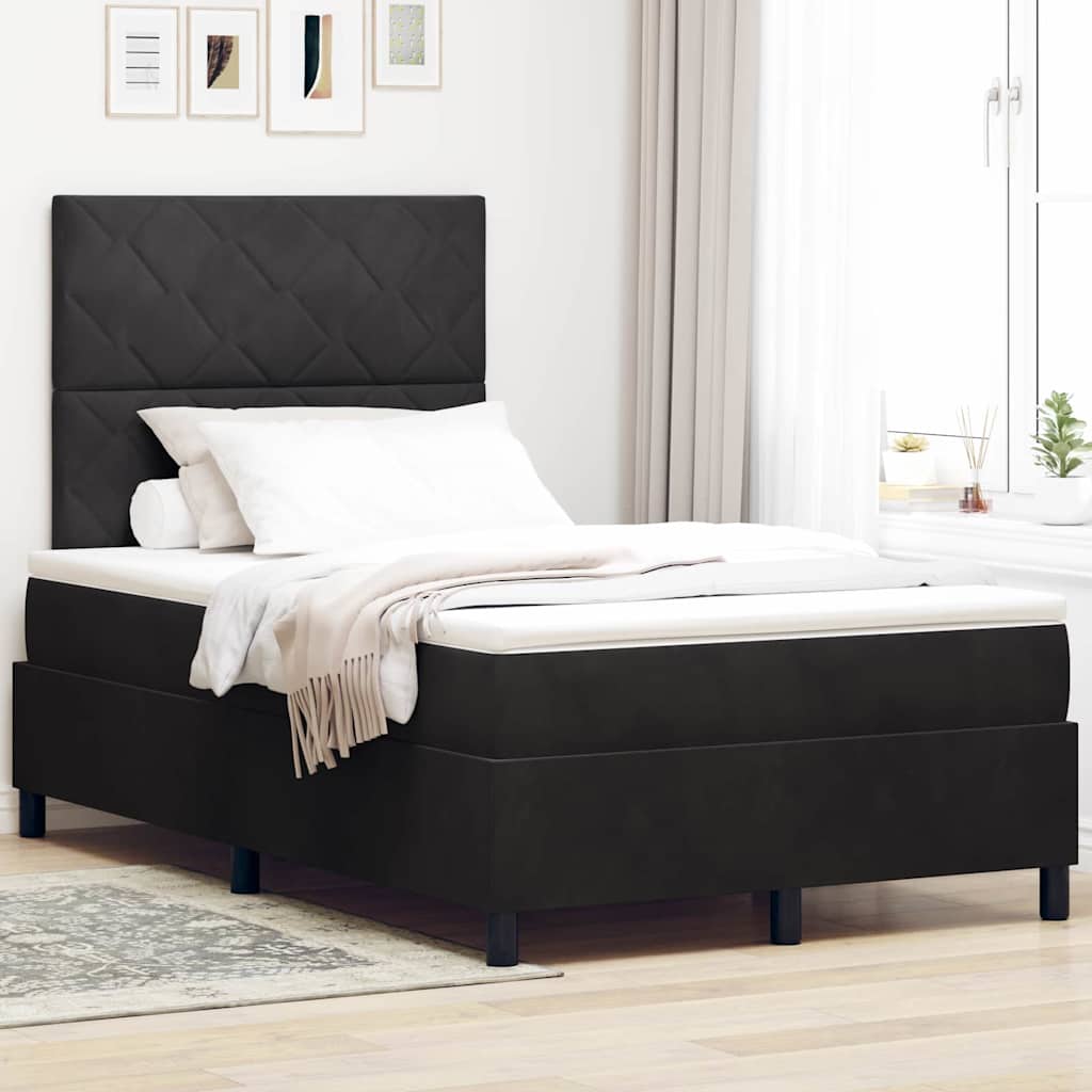 LED Box Spring Krevet s madracem Crna 120 x 200 cm Baršun