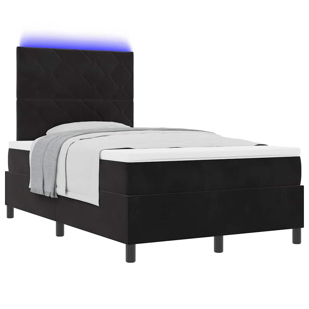 LED Box Spring Krevet s madracem Crna 120 x 200 cm Baršun