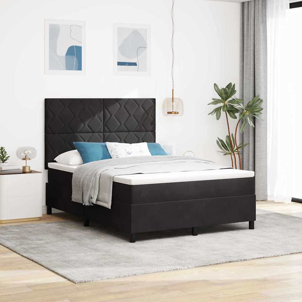 LED Box Spring Krevet s madracem Crna 140 x 190 cm Baršun