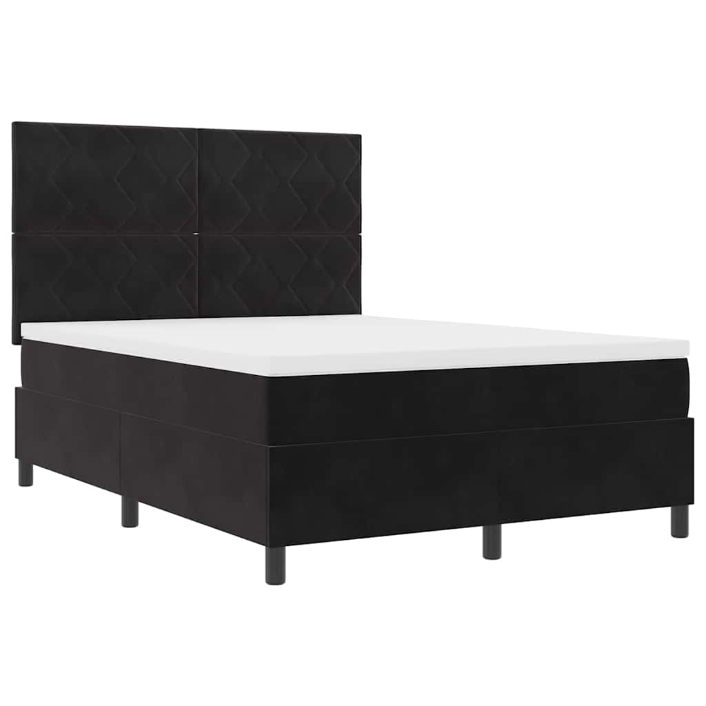 LED Box Spring Krevet s madracem Crna 140 x 190 cm Baršun
