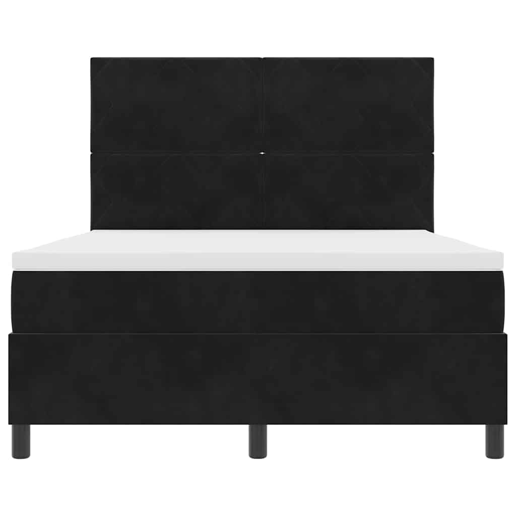 LED Box Spring Krevet s madracem Crna 140 x 190 cm Baršun