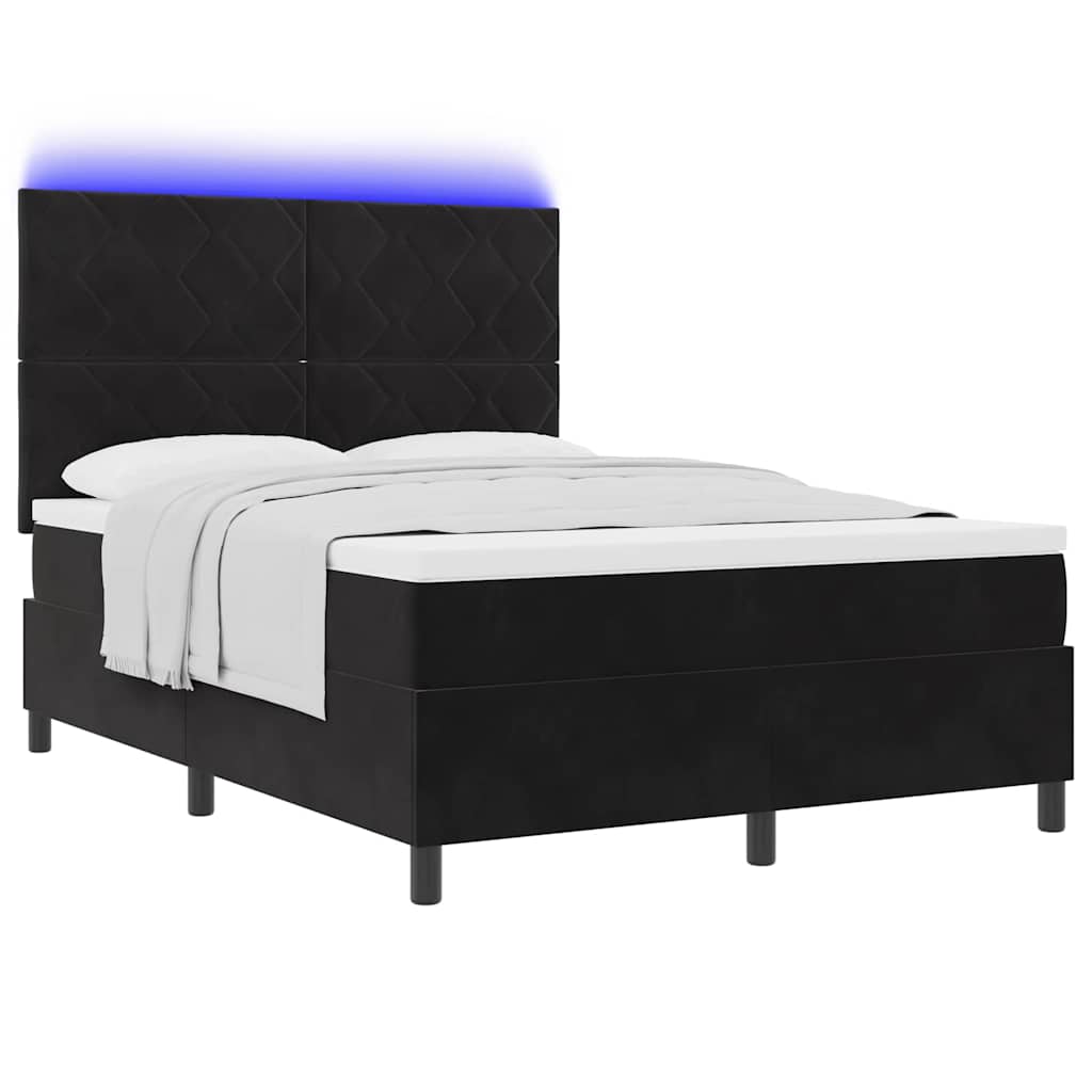 LED Box Spring Krevet s uzglavljem Crna 140 x 190 cm Baršun