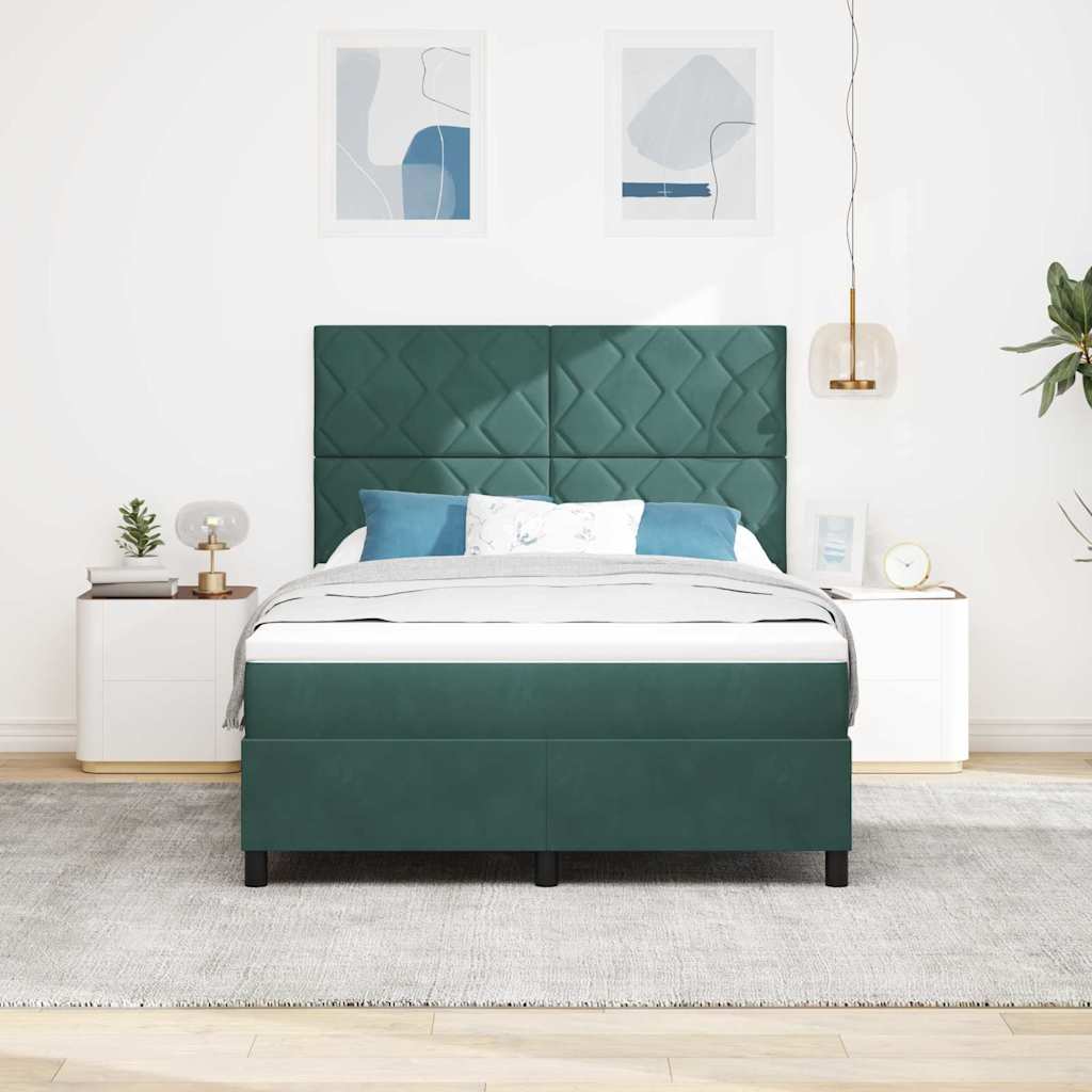 LED Box Spring Krevet Tamnozelena 140 x 190 cm Baršun