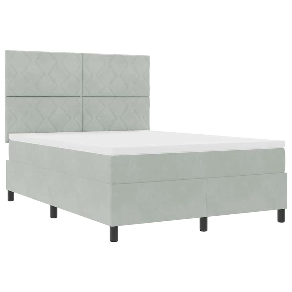 LED Box Spring Krevet Svijetlo siva 140 x 200 cm Baršun