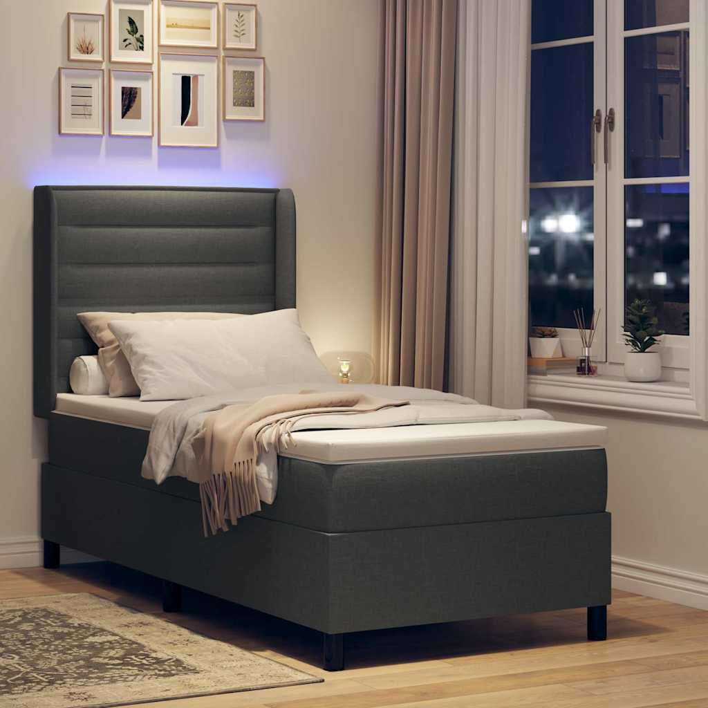 LED Box Spring Krevet s madracem Tamno siva 80 x 200 cm tkanina