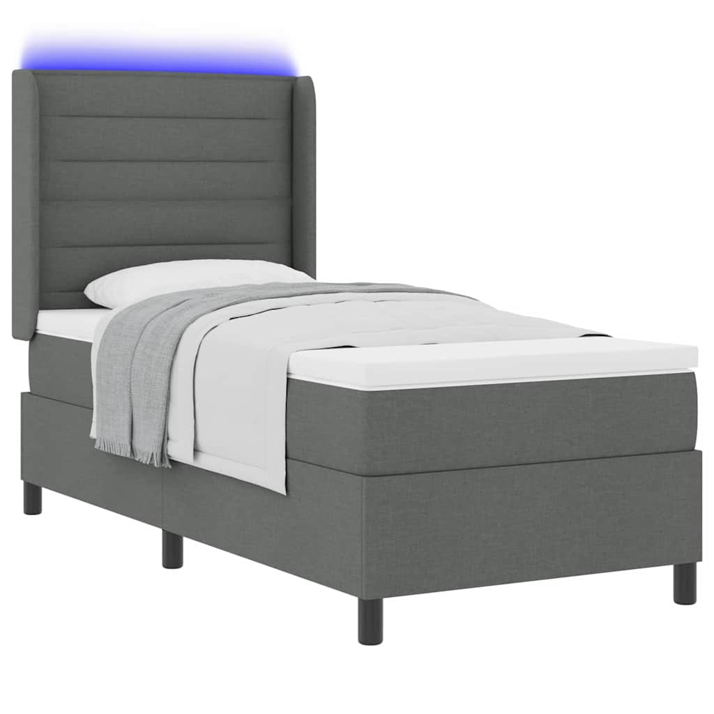 LED Box Spring Krevet s madracem Tamno siva 80 x 200 cm tkanina
