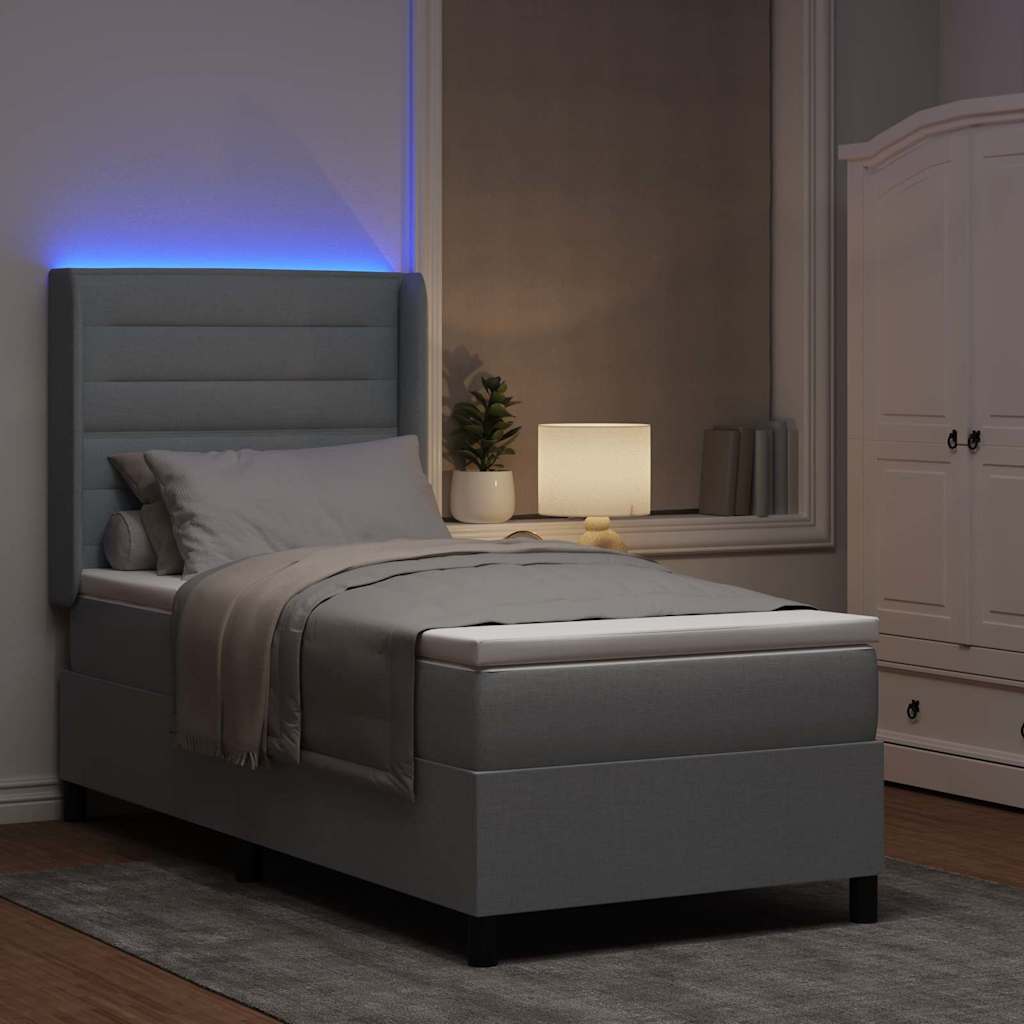 LED Box Spring Krevet Svijetlo siva 90 x 190 cm tkanina