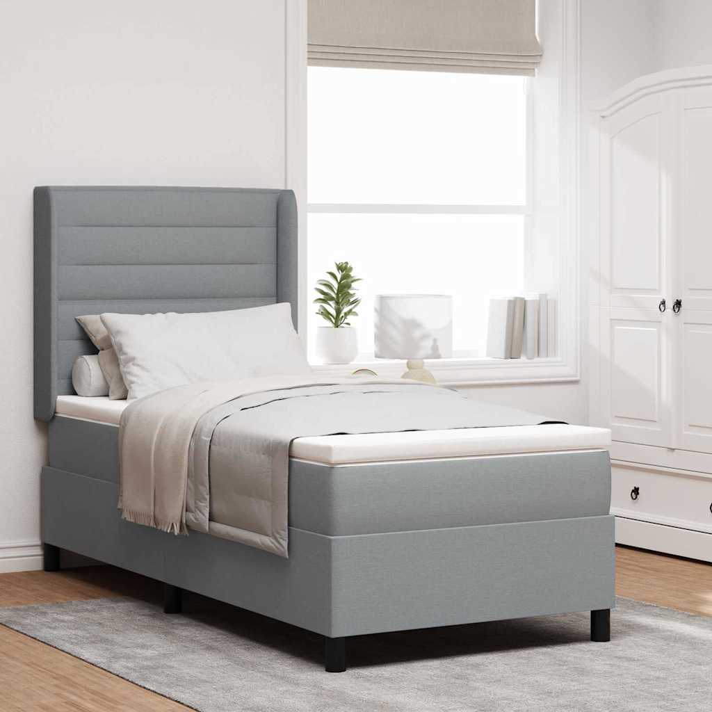LED Box Spring Krevet Svijetlo siva 90 x 190 cm tkanina
