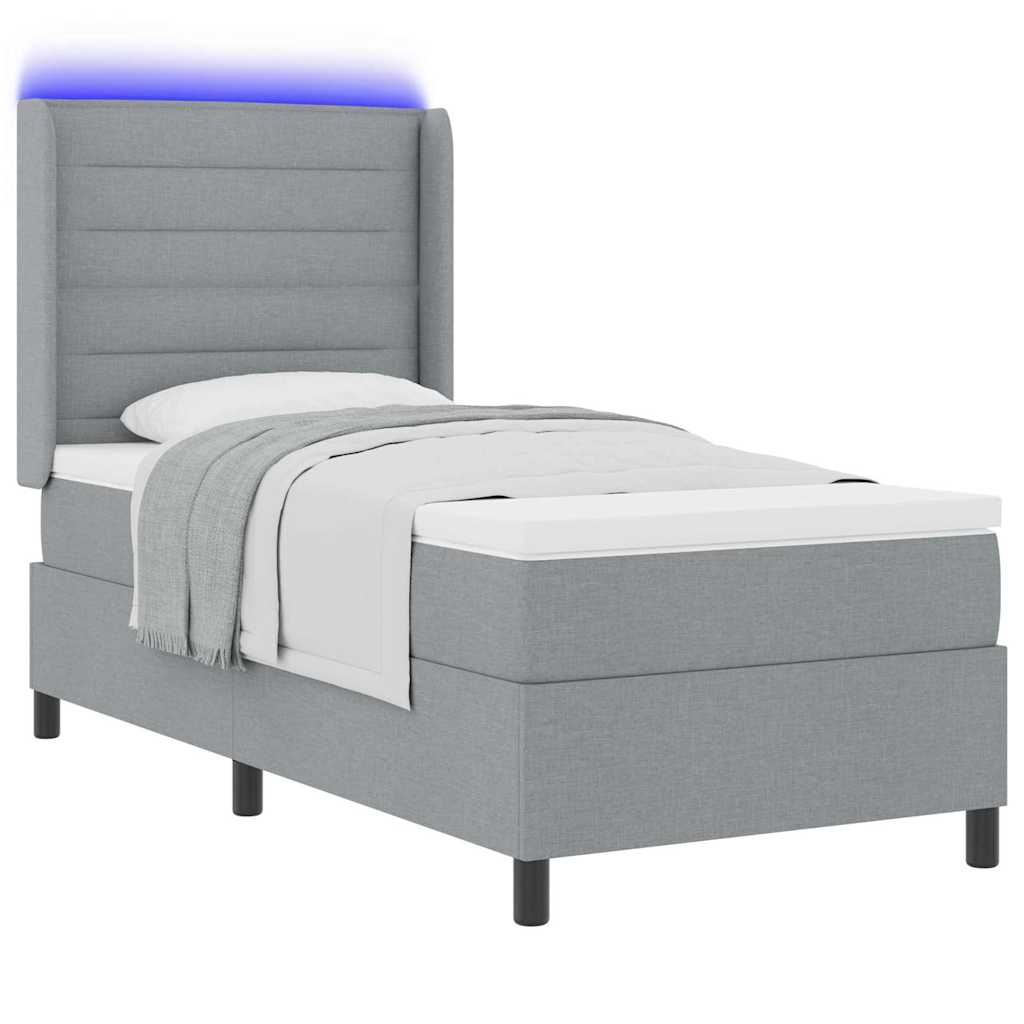 LED Box Spring Krevet Svijetlo siva 90 x 190 cm tkanina