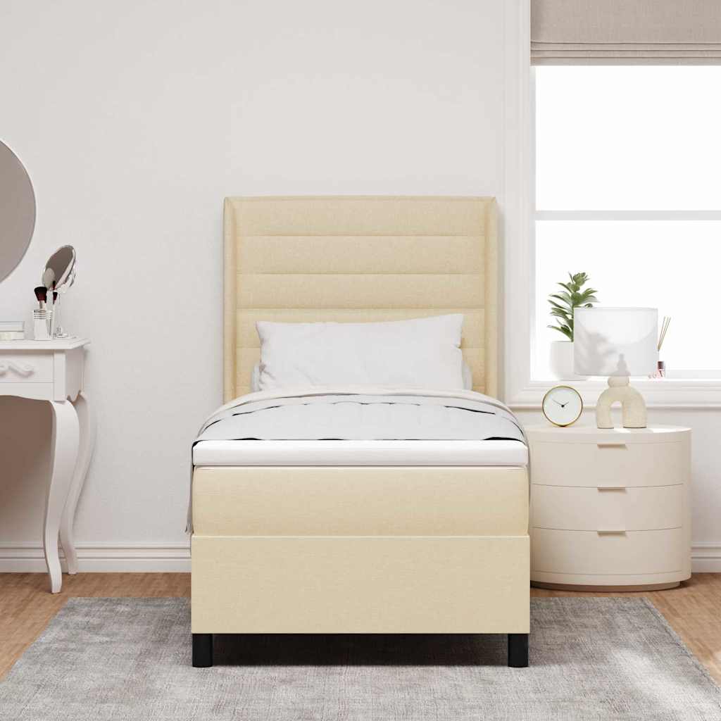 LED Box Spring Krevet s madracem Krema 90 x 190 cm tkanina