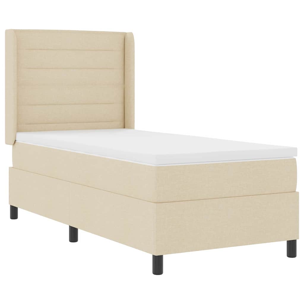 LED Box Spring Krevet s madracem Krema 90 x 190 cm tkanina