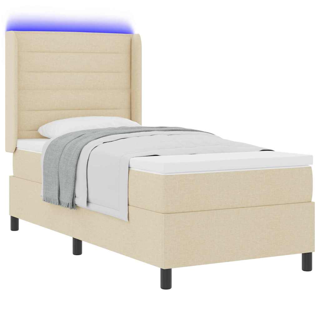 LED Box Spring Krevet s madracem Krema 90 x 190 cm tkanina