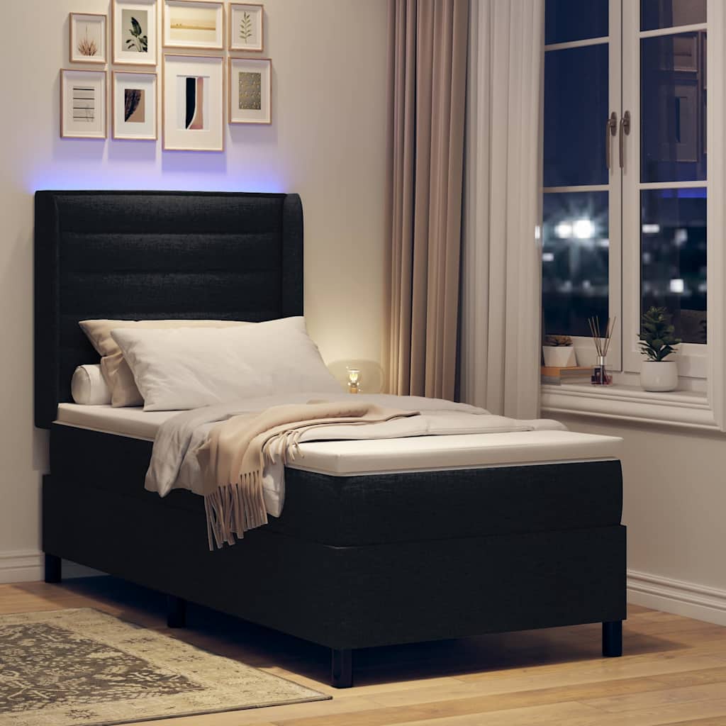 LED Box Spring Krevet s madracem Crna 100 x 200 cm tkanina