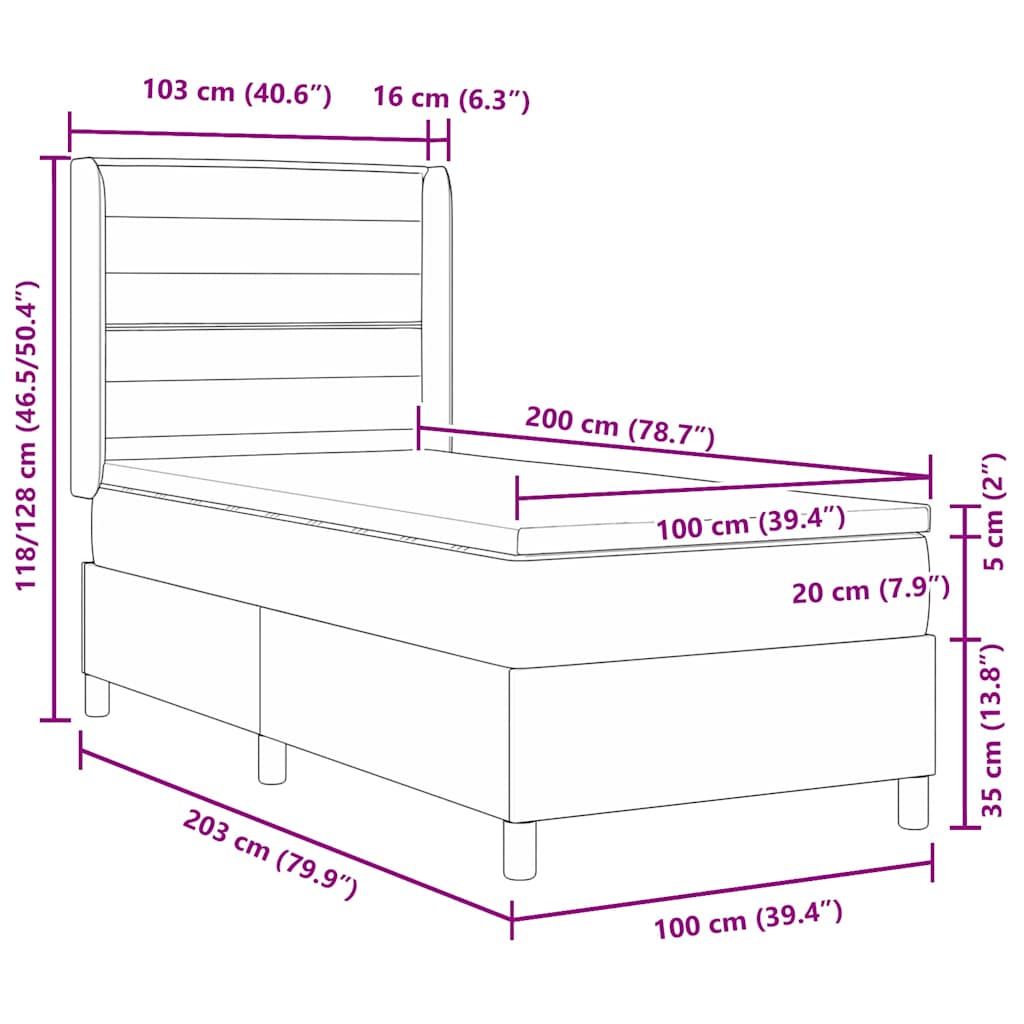 LED Box Spring Krevet s madracem Crna 100 x 200 cm tkanina