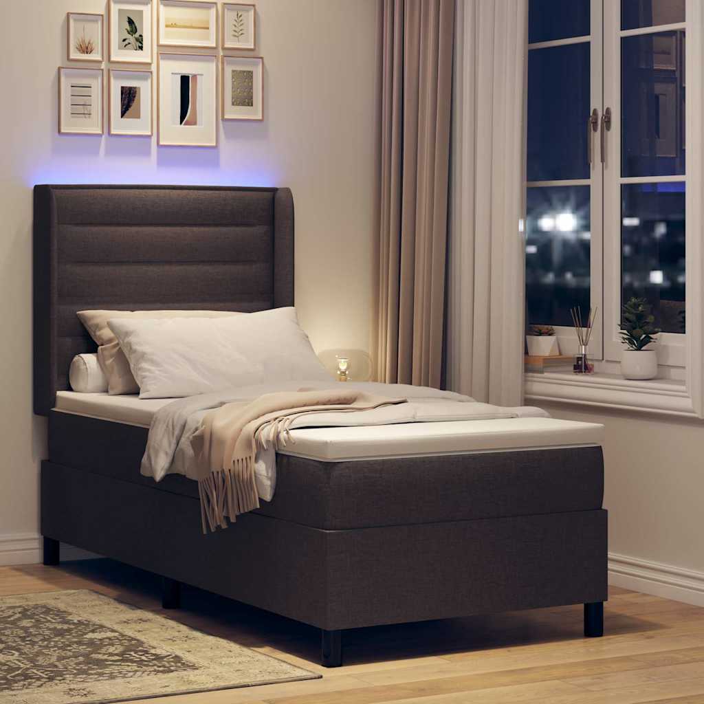 LED Box Spring Krevet Tamno smeđa 100 x 200 cm tkanina