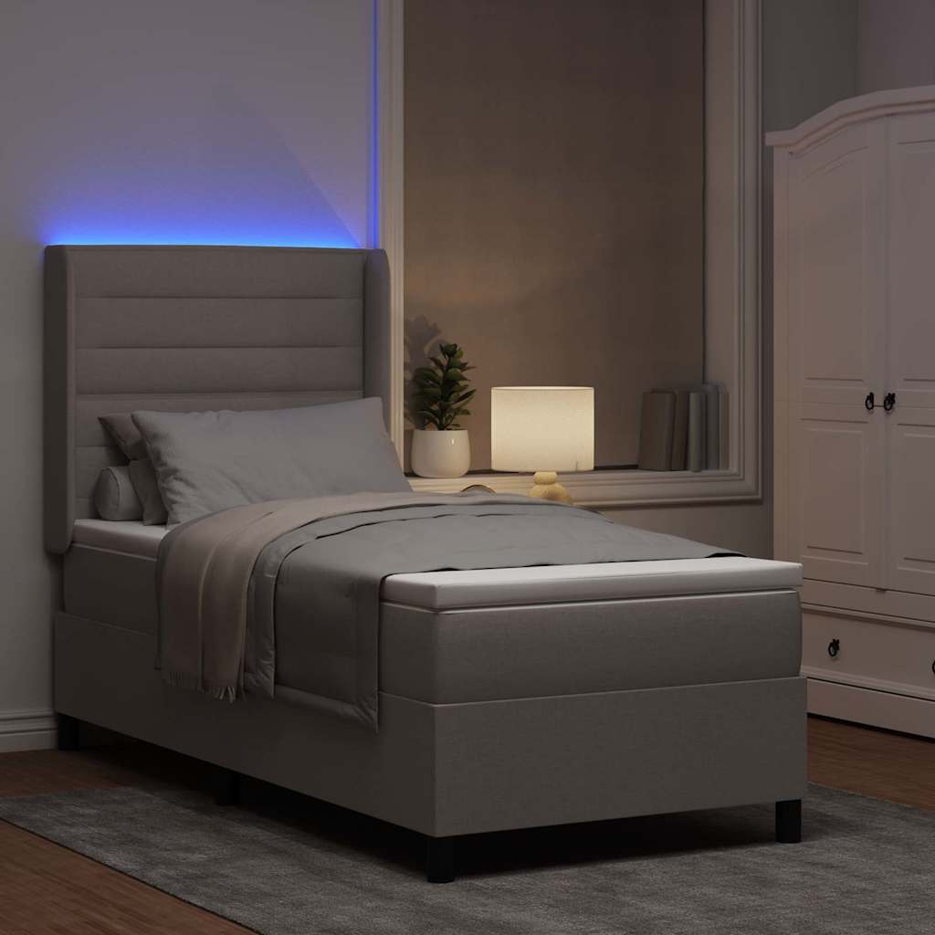 LED Box Spring Krevet Sivo-smeđa 100 x 200 cm tkanina