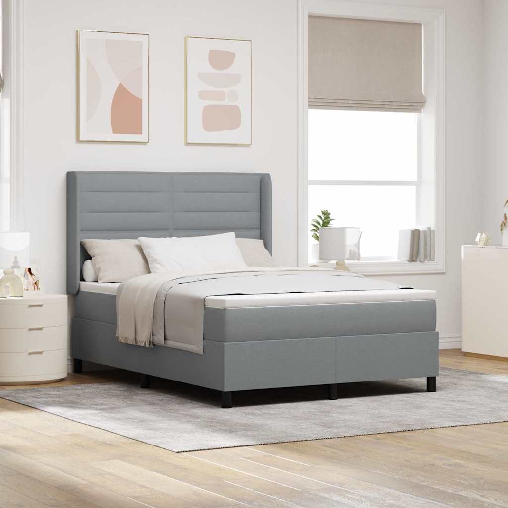 LED Box Spring Krevet Svijetlo siva 140 x 190 cm tkanina