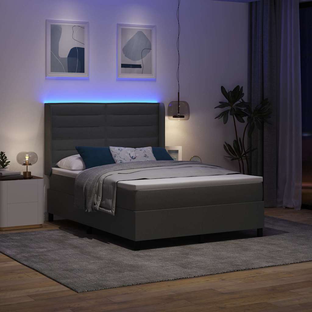LED Box Spring Krevet Tamno siva 140 x 190 cm tkanina