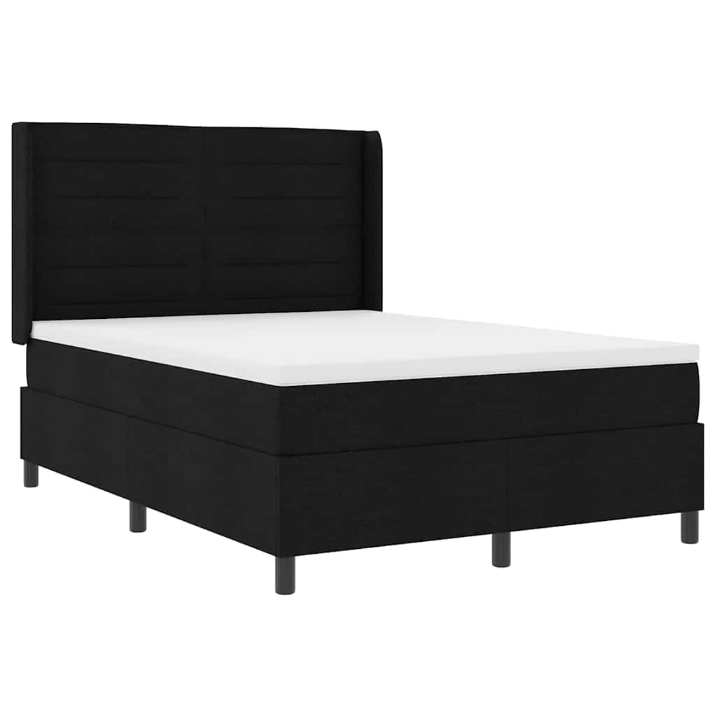 LED Box Spring Krevet s madracem Crna 140 x 190 cm tkanina