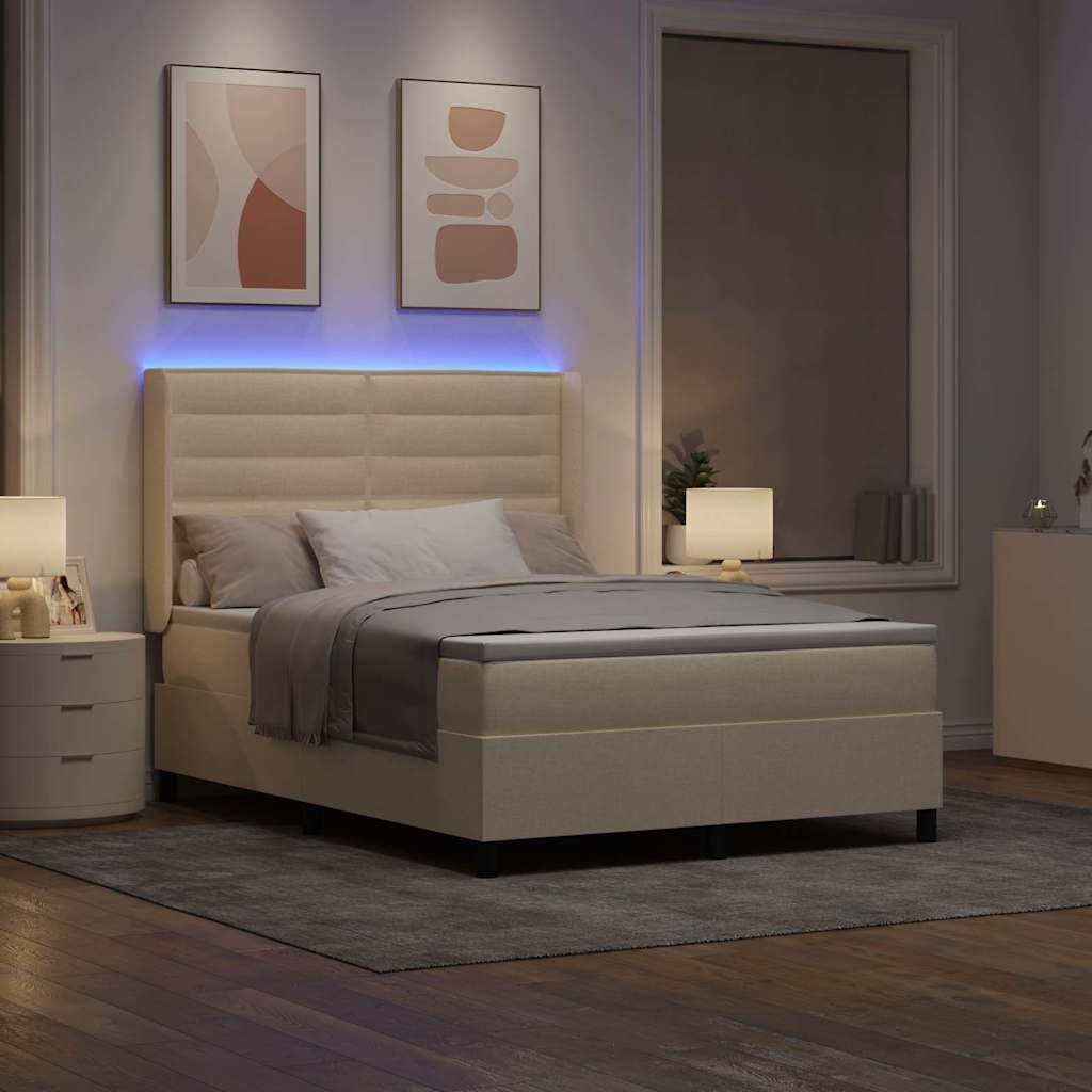 LED Box Spring Krevet s madracem Krema 140 x 190 cm tkanina