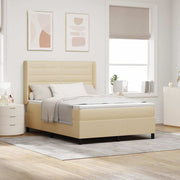 LED Box Spring Krevet s madracem Krema 140 x 190 cm tkanina