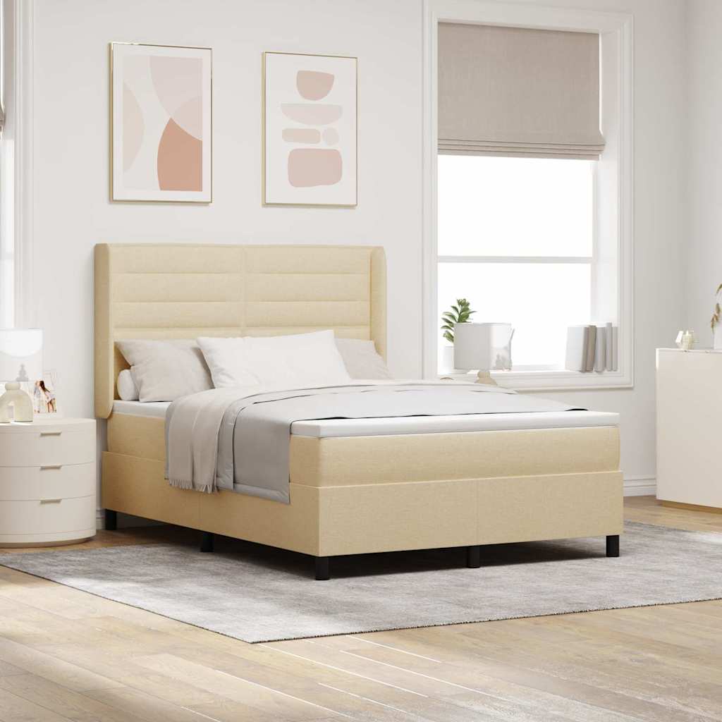 LED Box Spring Krevet s madracem Krema 140 x 190 cm tkanina