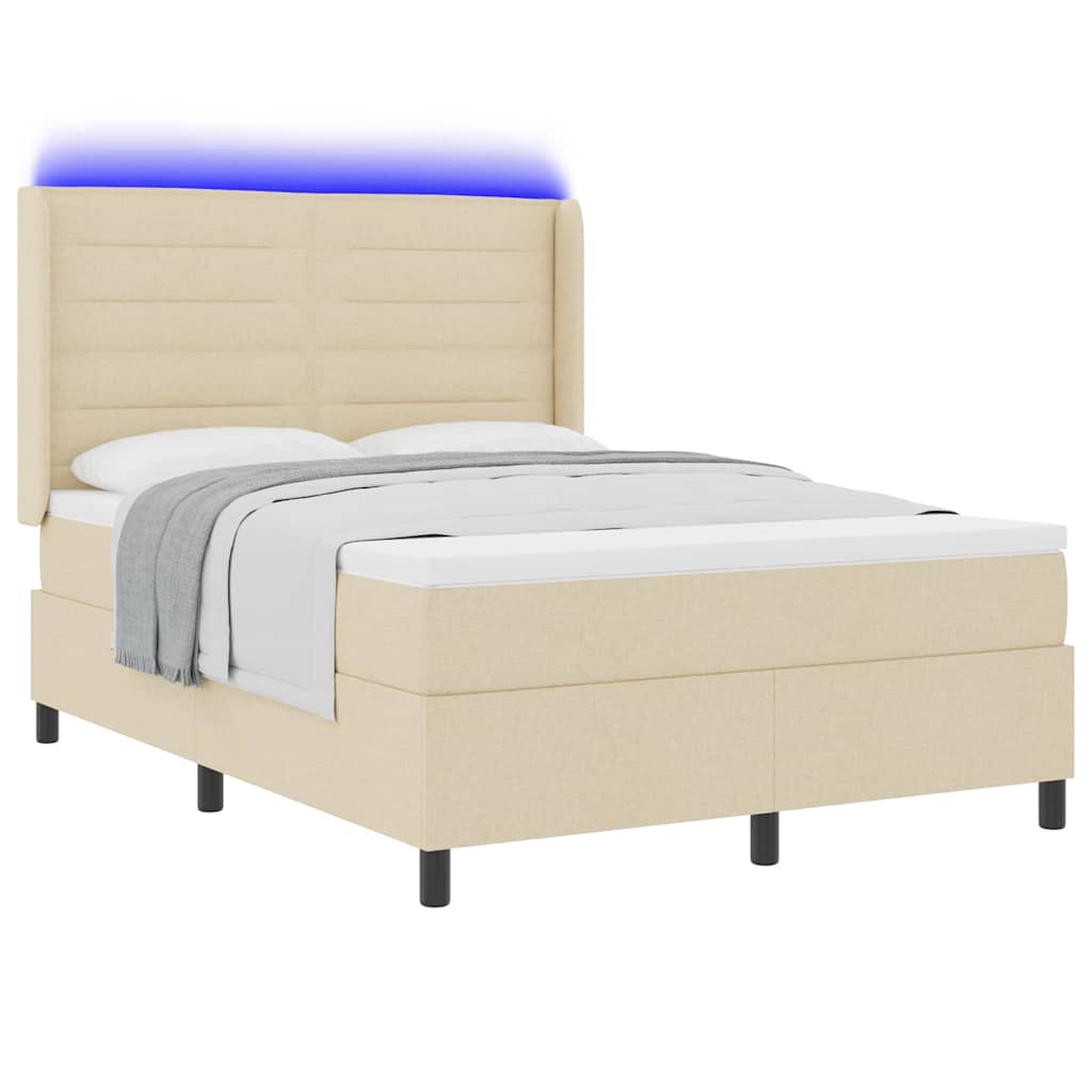 LED Box Spring Krevet s madracem Krema 140 x 190 cm tkanina