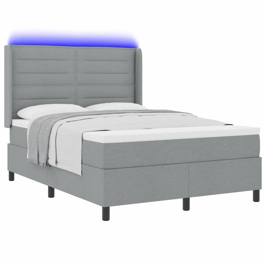 LED Box Spring Krevet Svijetlo siva 140 x 200 cm tkanina