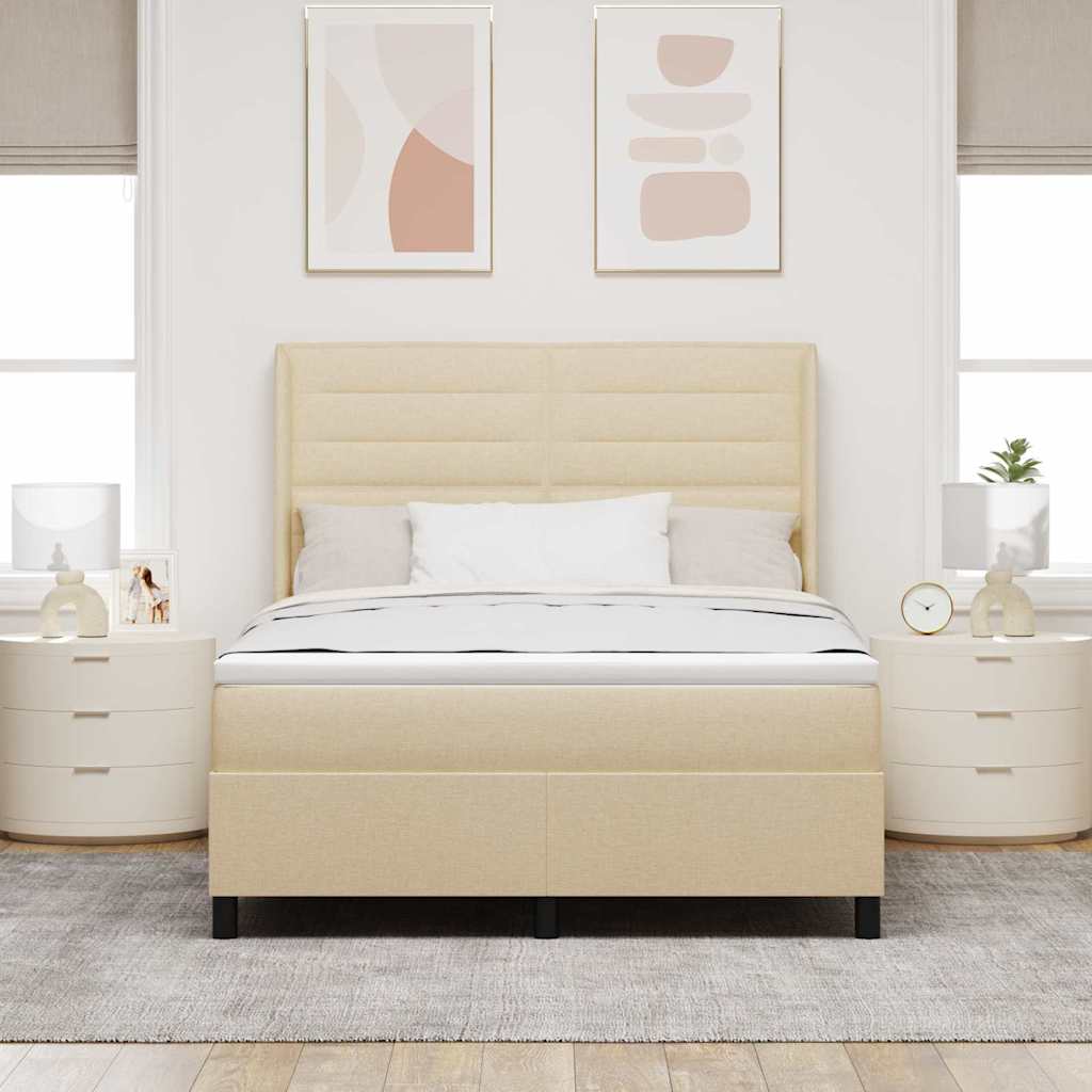 LED Box Spring Krevet s madracem Krema 140 x 200 cm tkanina