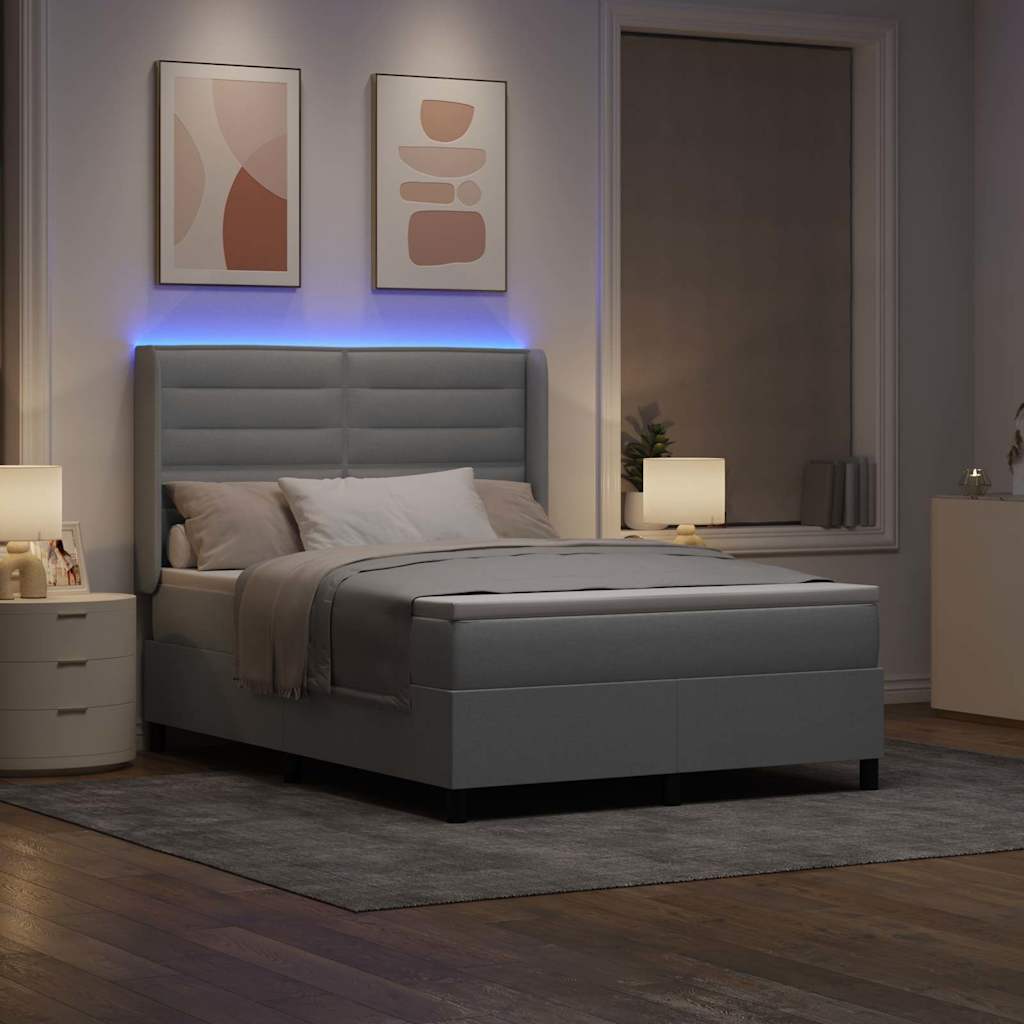 LED Box Spring Krevet Svijetlo siva 160 x 200 cm tkanina