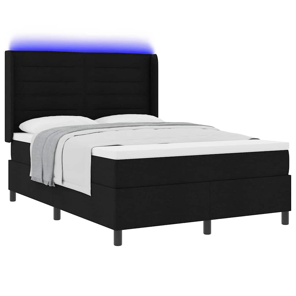 LED Box Spring Krevet s madracem Crna 160 x 200 cm tkanina