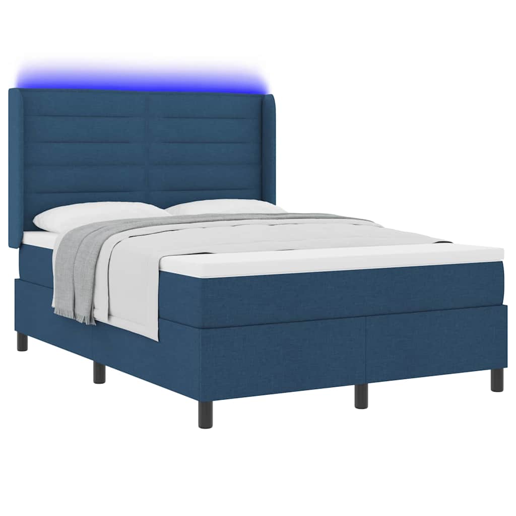 LED Box Spring Krevet s madracem Plava 160 x 200 cm tkanina