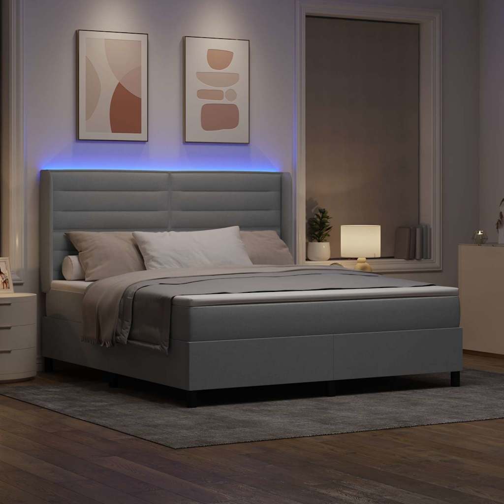 LED Box Spring Krevet Svijetlo siva 180 x 200 cm tkanina