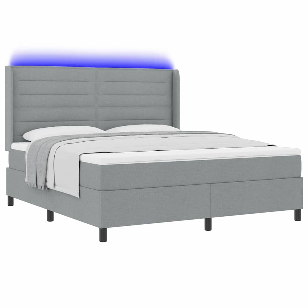 LED Box Spring Krevet Svijetlo siva 180 x 200 cm tkanina