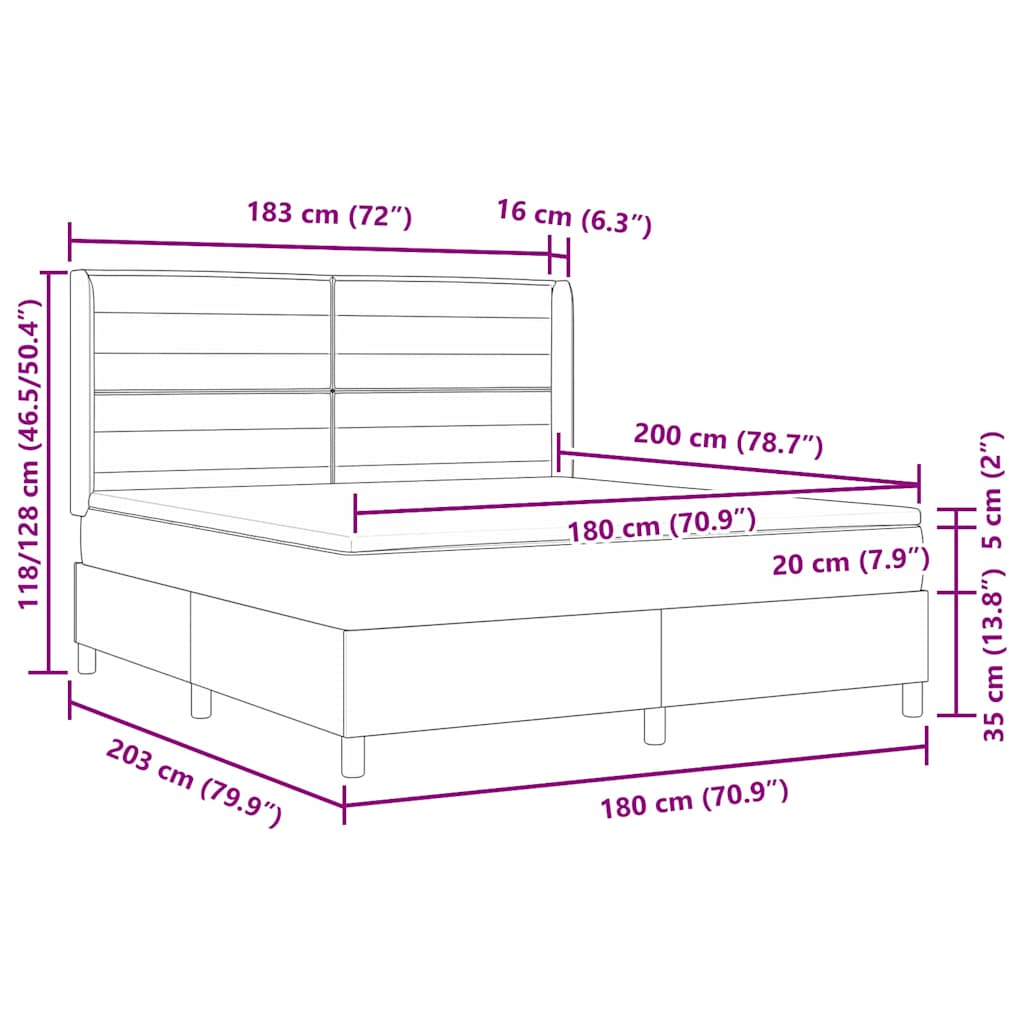 LED Box Spring Krevet Svijetlo siva 180 x 200 cm tkanina
