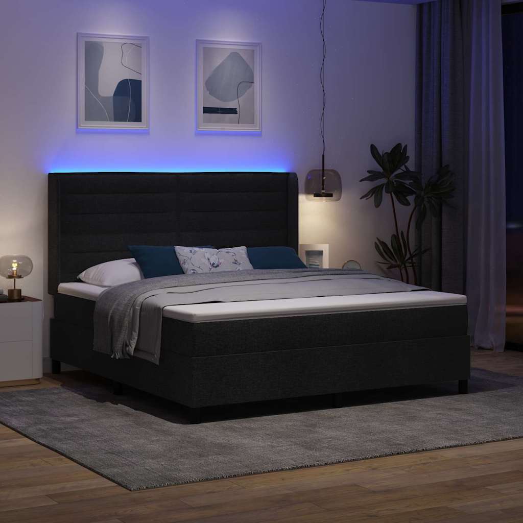 LED Box Spring Krevet s madracem Crna 180 x 200 cm tkanina