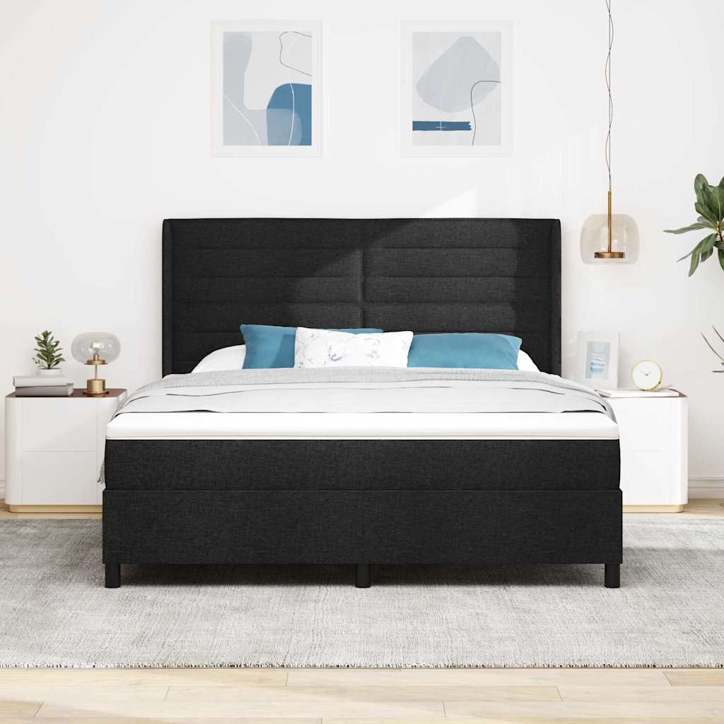 LED Box Spring Krevet s madracem Crna 180 x 200 cm tkanina