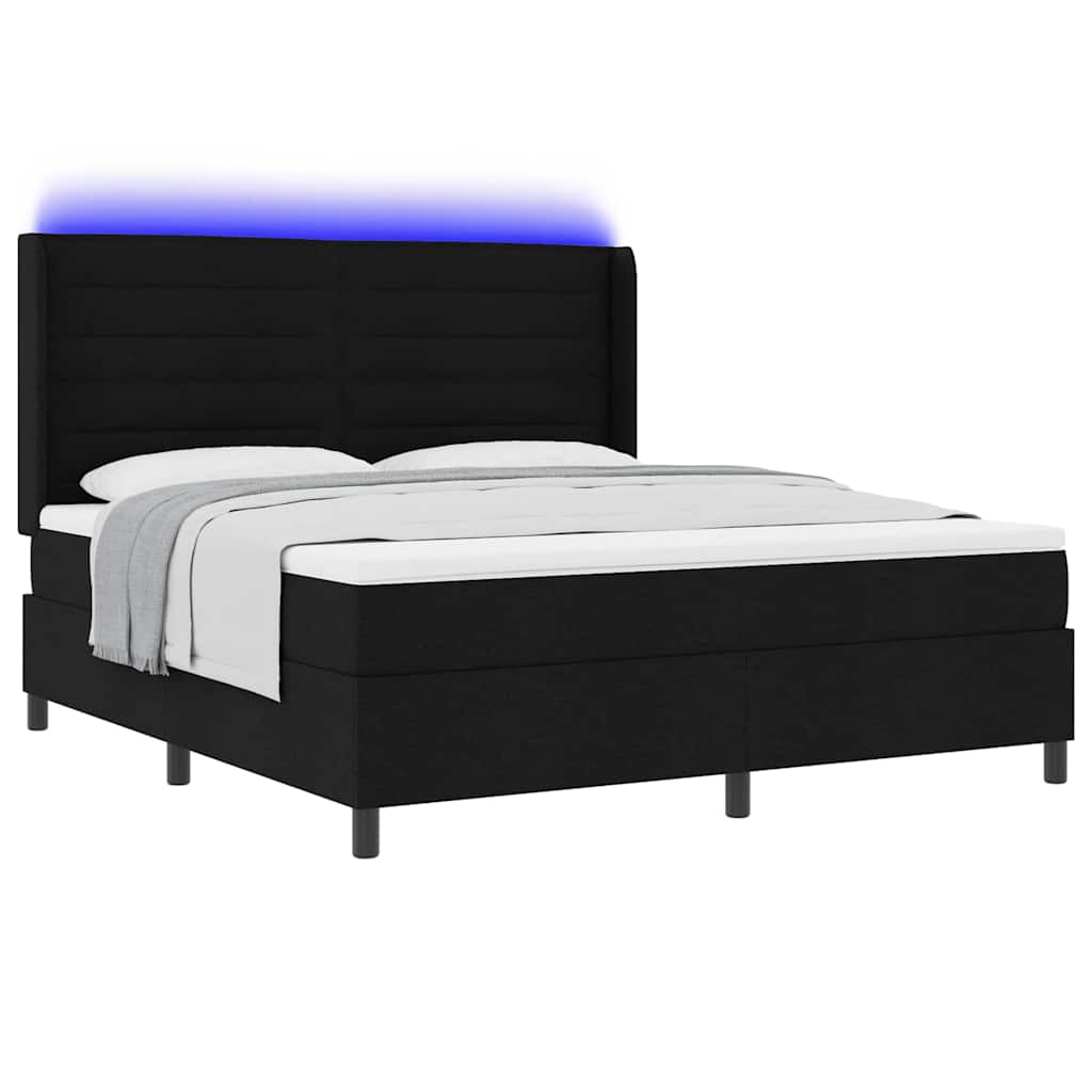 LED Box Spring Krevet s madracem Crna 180 x 200 cm tkanina