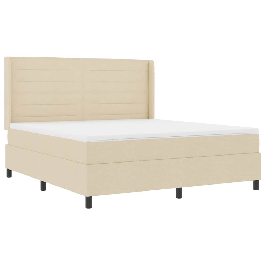 LED Box Spring Krevet s madracem Krema 180 x 200 cm tkanina