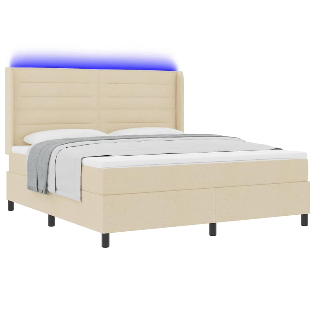 LED Box Spring Krevet s madracem Krema 180 x 200 cm tkanina