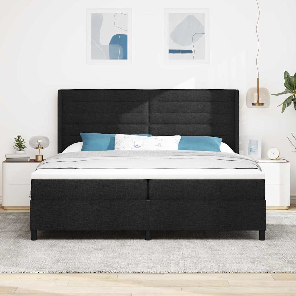LED Box Spring Krevet s madracem Crna 200 x 200 cm tkanina