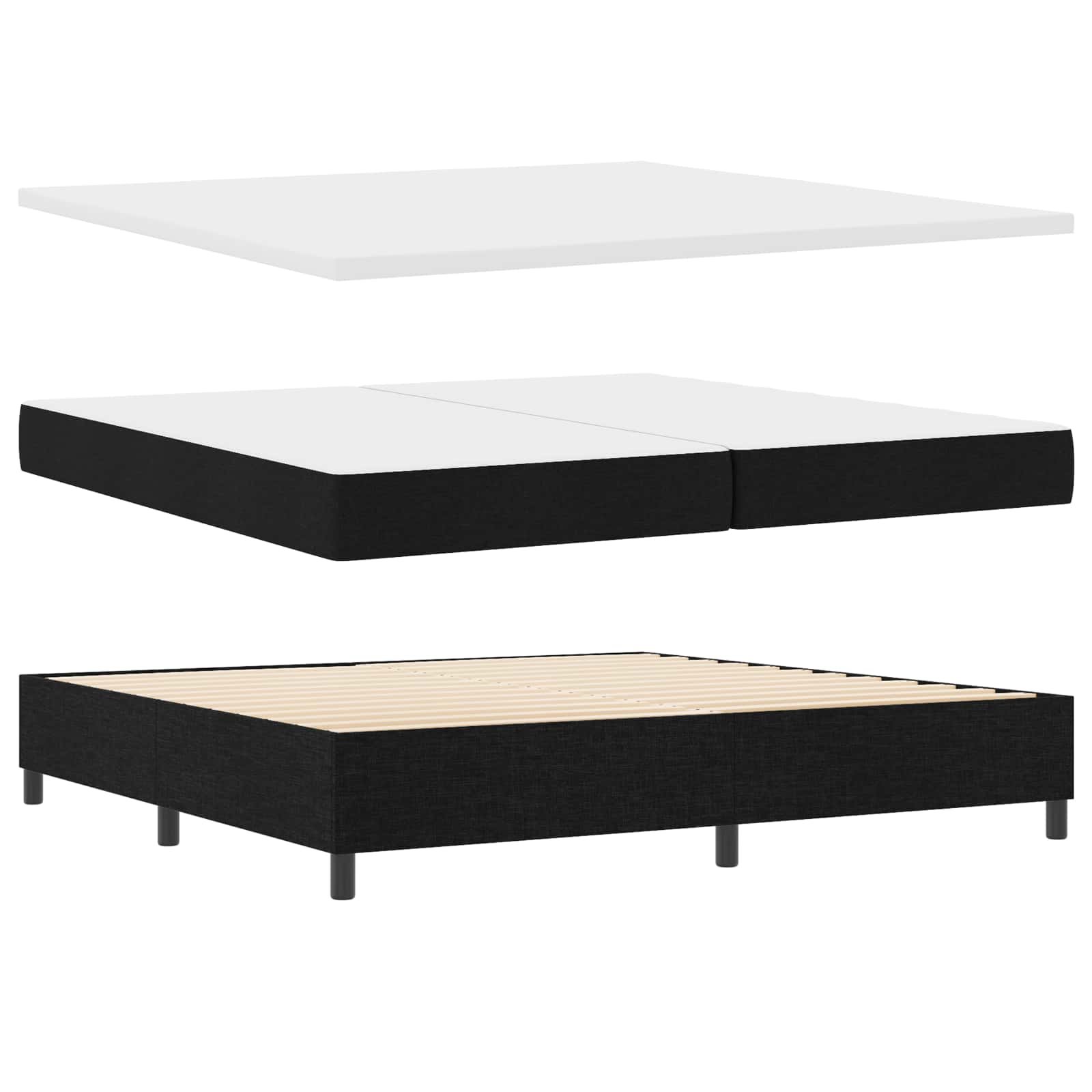 LED Box Spring Krevet s madracem Crna 200 x 200 cm tkanina