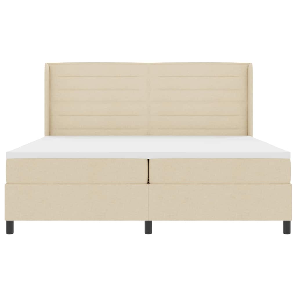 LED Box Spring Krevet s madracem Krema 200 x 200 cm tkanina