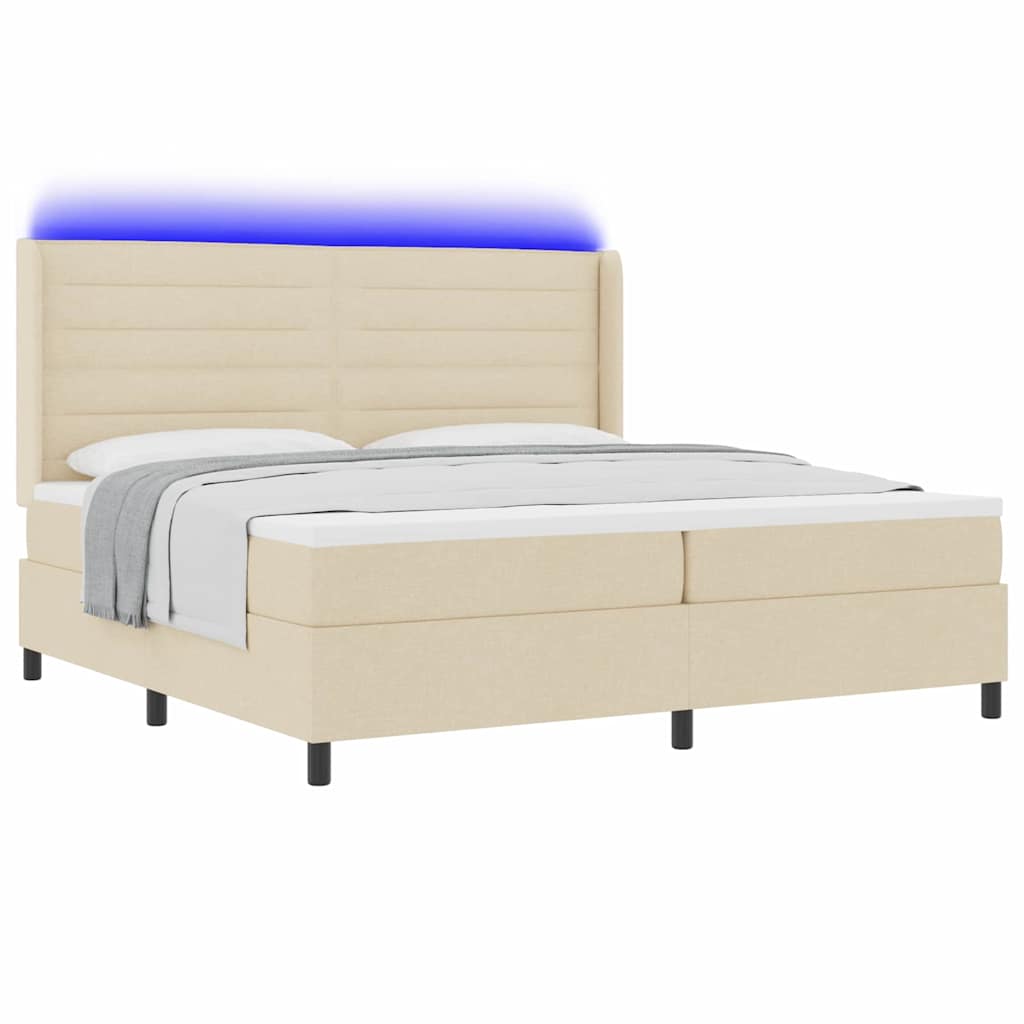 LED Box Spring Krevet s madracem Krema 200 x 200 cm tkanina