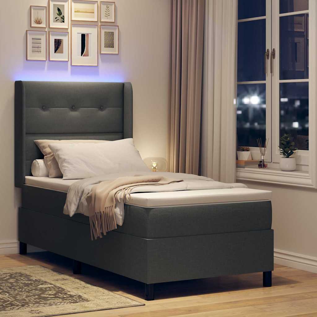 LED Box Spring Krevet Svijetlo siva 90 x 190 cm tkanina