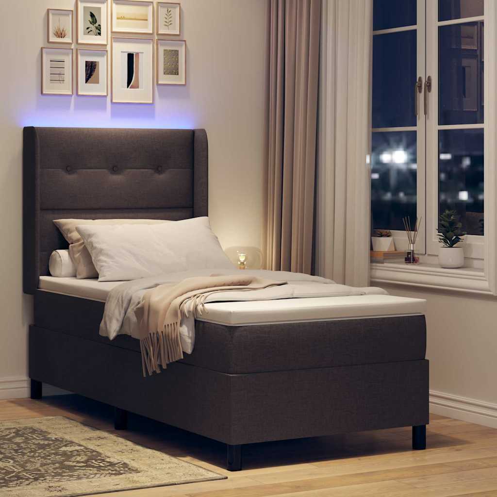 LED Box Spring Krevet Tamno smeđa 90 x 190 cm tkanina