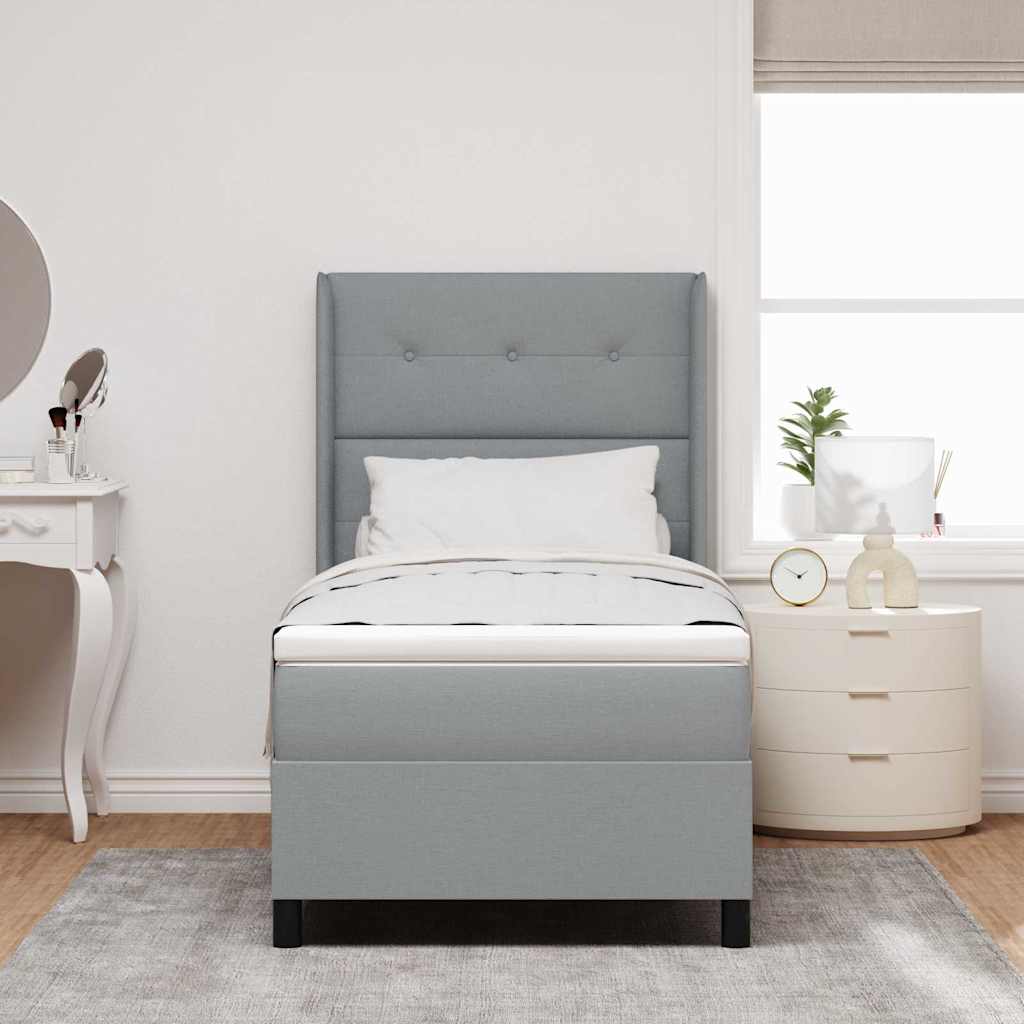 LED Box Spring Krevet Svijetlo siva 90 x 200 cm tkanina
