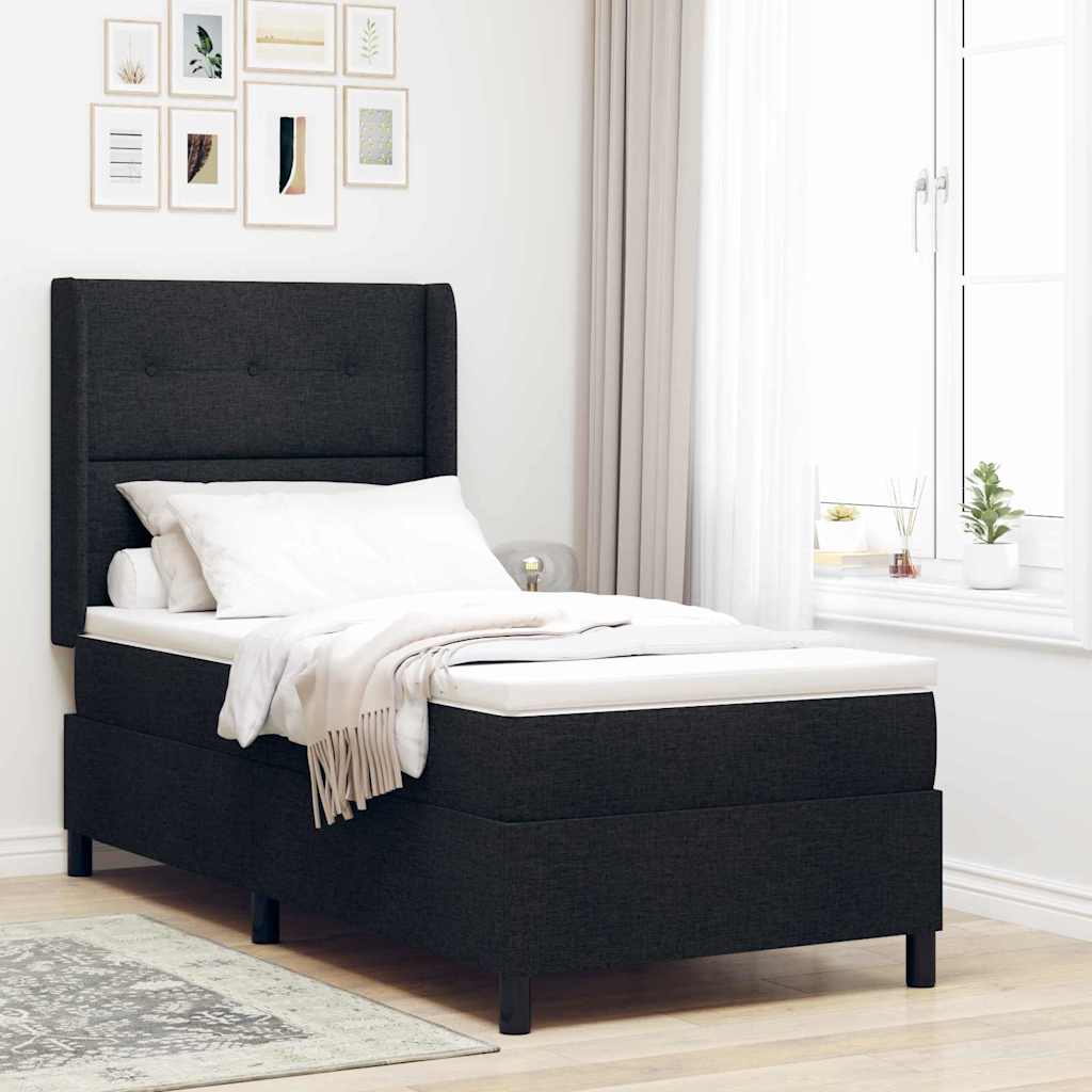 LED Box Spring Krevet s madracem Crna 90 x 200 cm tkanina