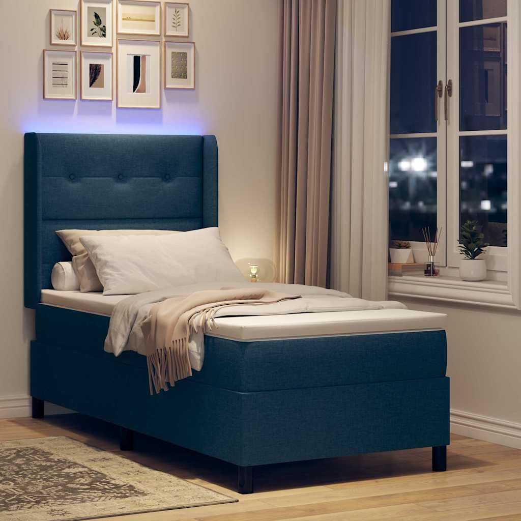 LED Box Spring Krevet s madracem Plava 100 x 200 cm tkanina